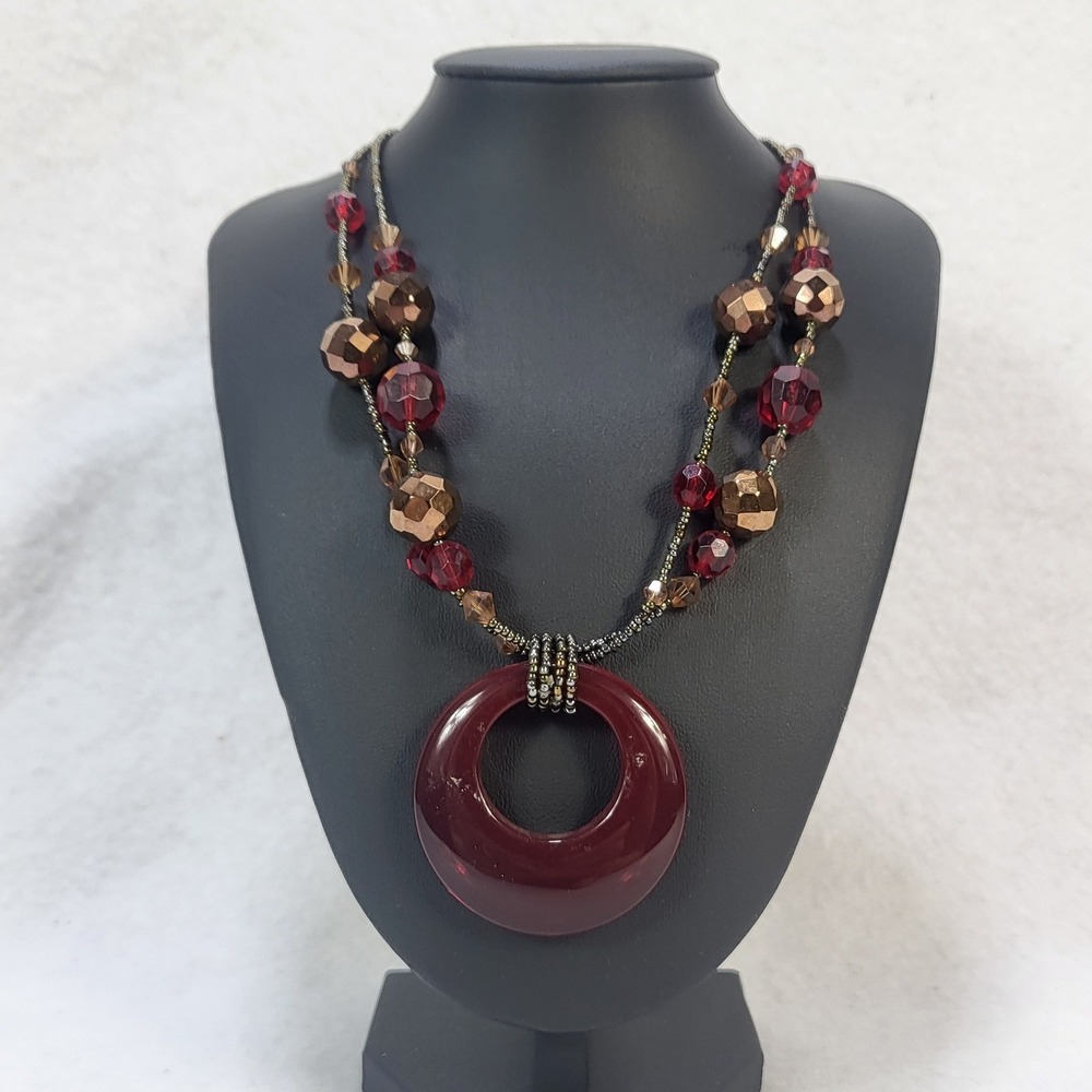 Lia Sophia Statement Necklace Red Beaded Pendant Chunky Fashion